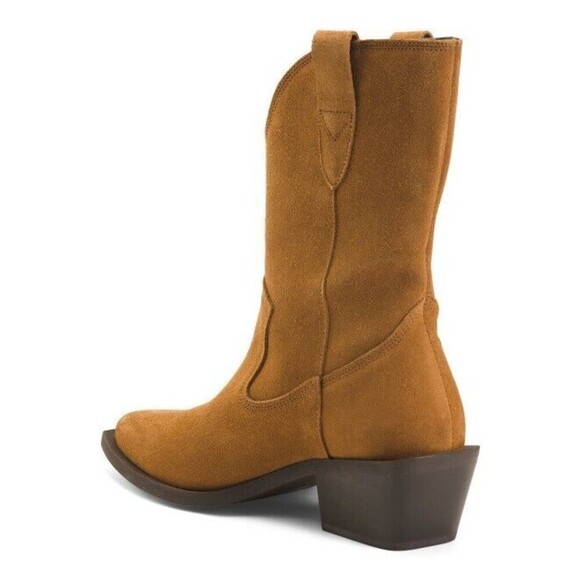 NIB Bianco Suede Western Booties Camel Brown Women 38 US 7.5 Cowboy Boots Winter - Picture 2 of 8